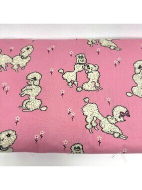 Vintage Poodle Fabric Fifi Village Canvas Cotton Pink 84.5" x 57.5"